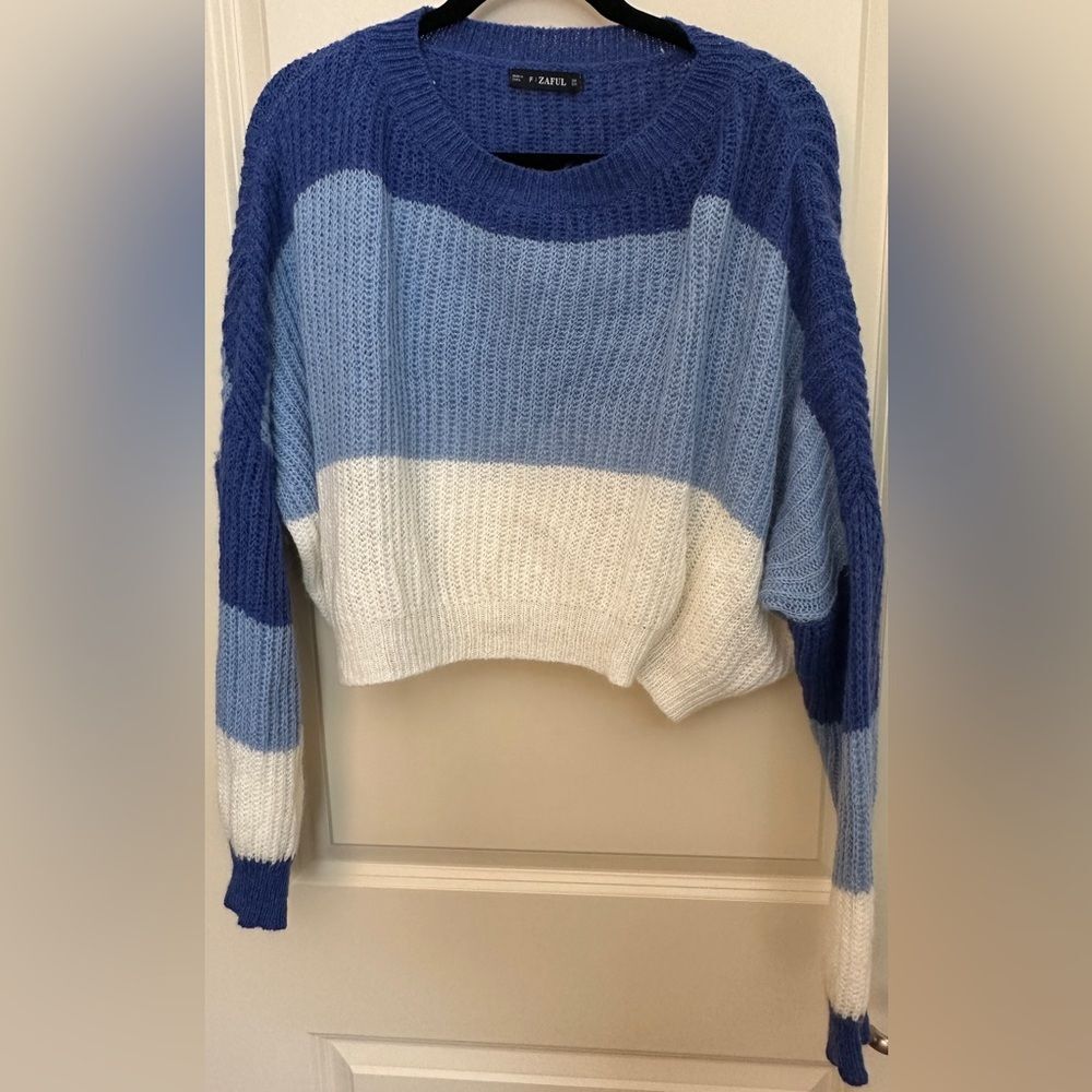 Zaful Ocean Striped Blue and White Sweater Women's One Size